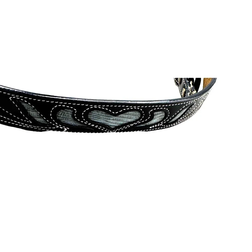 90s Leegin‎ Tooled Heart Leather Western Belt Women's 34 Cowgirl Landman Rodeo